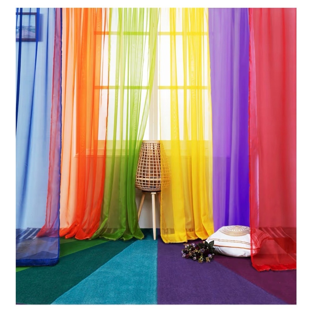 Vibrant Multicolor Sheer Curtains.Size: 58"W x 84"L (Pack of 6)